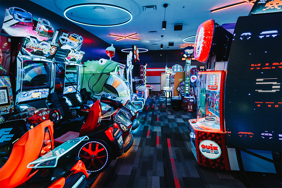 Large, colorful arcade with lots of big games