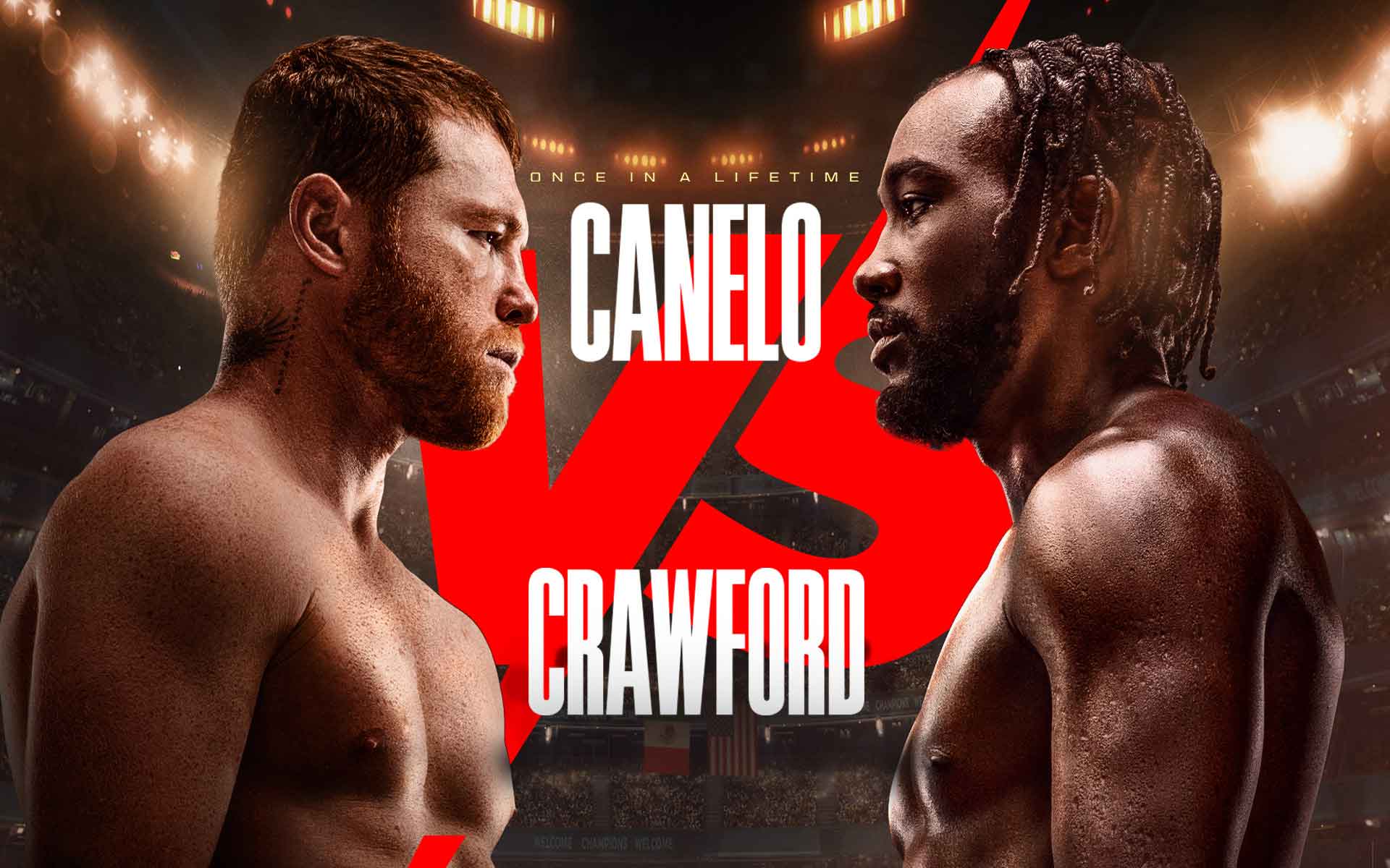 Canelo and Crawford standing face-to-face