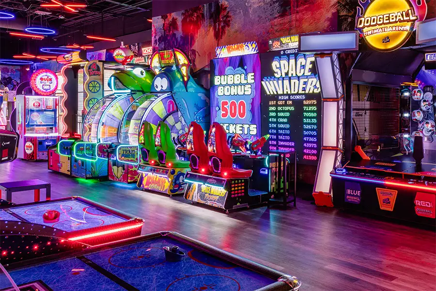 Colorful arcade with big arcade games
