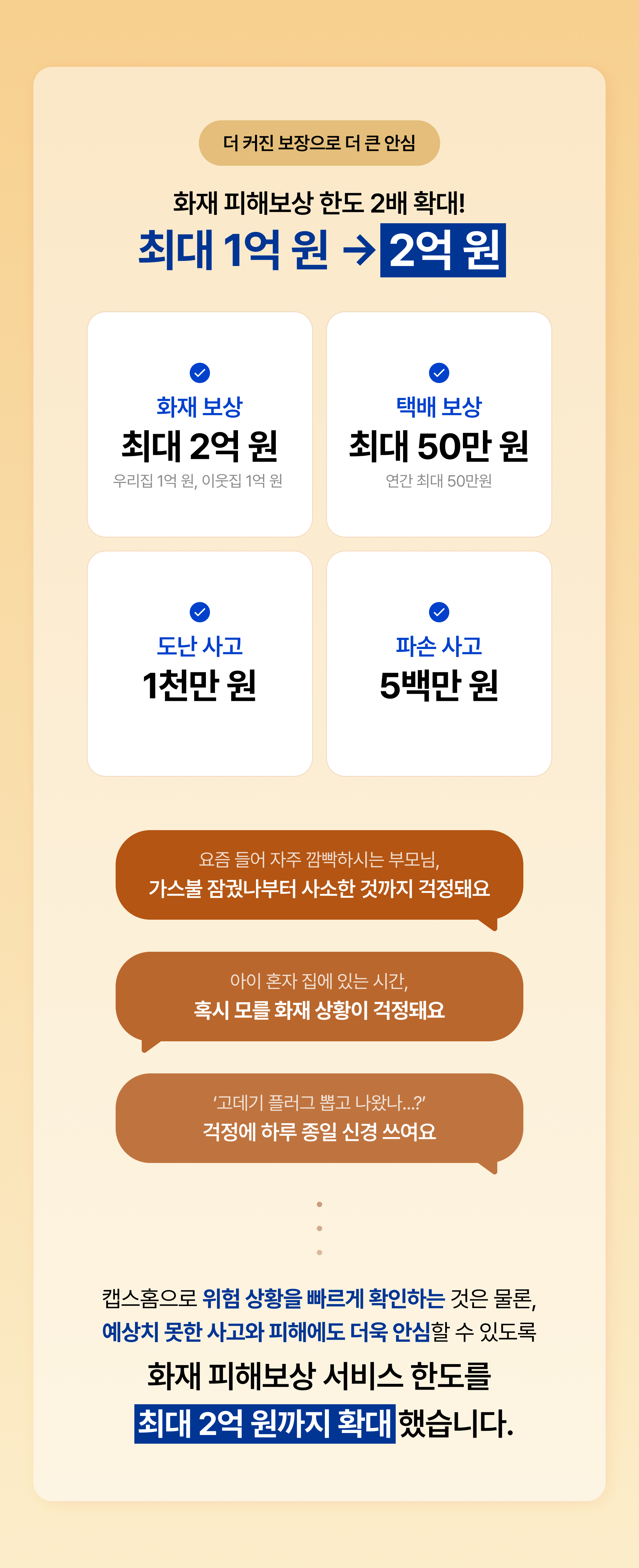 화재 피해 보상 한도 2배 확대 최대 1억원에서 최대 2억원으로