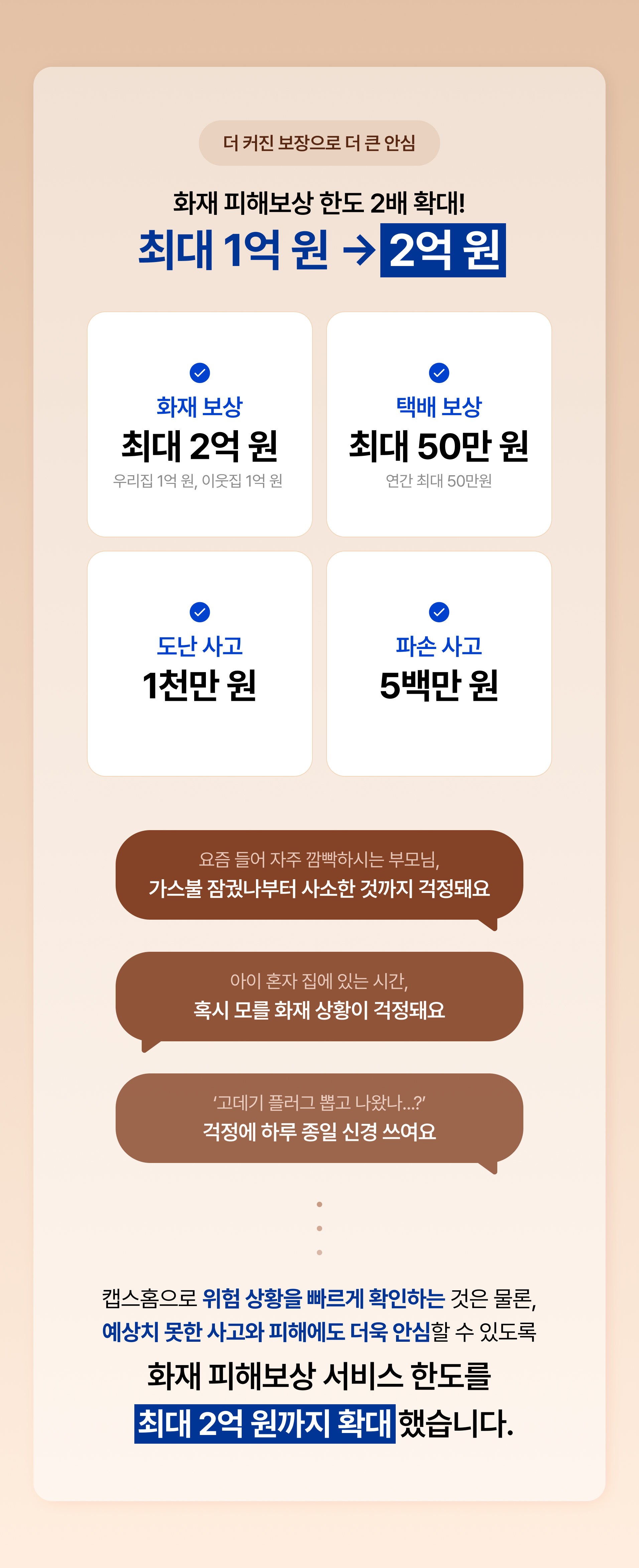 화재 피해 보상 한도 2배 확대 최대 1억원에서 최대 2억원으로