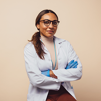 Woman in lab coat