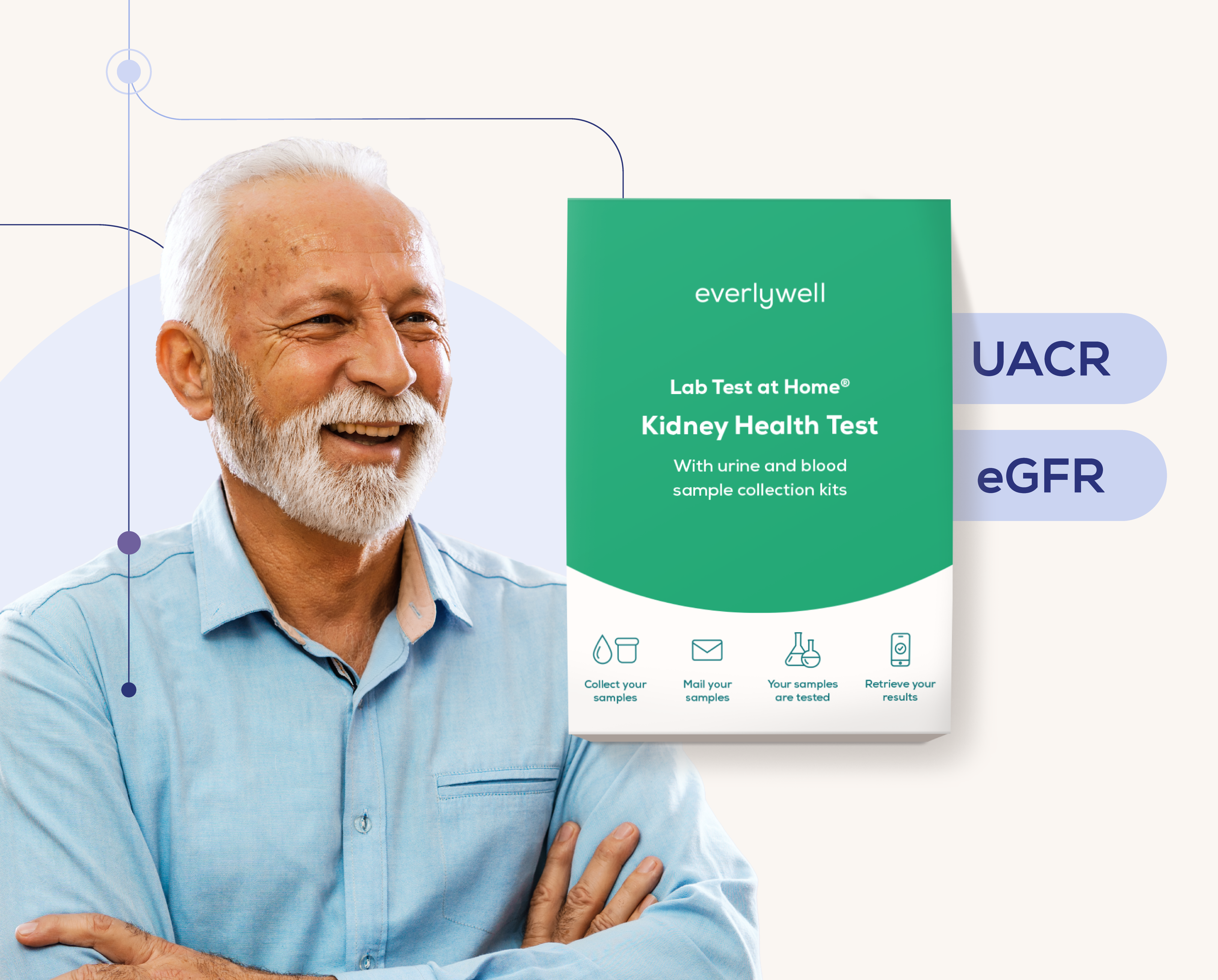 Man smiling looking at Kidney Health at-home test