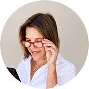 Woman in red glasses