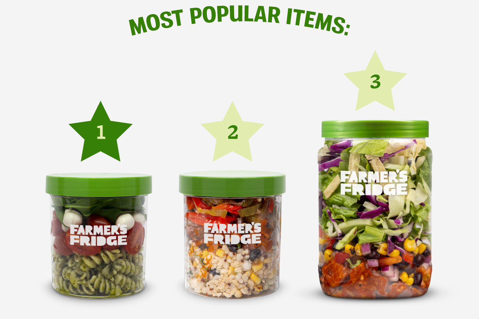 An image of the top three favorite meals at the Farmer's Fridge.