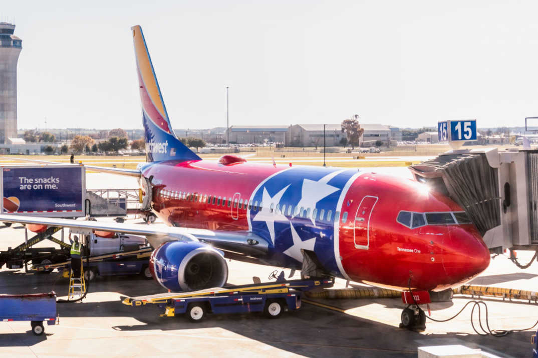 A plane painted with the Texas flag at Austin Airport