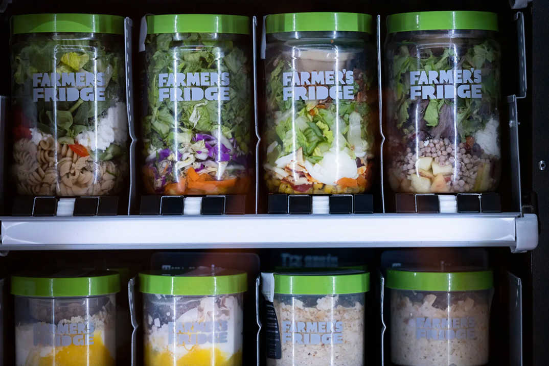 Farmer's Fridge jars in a Fridge.