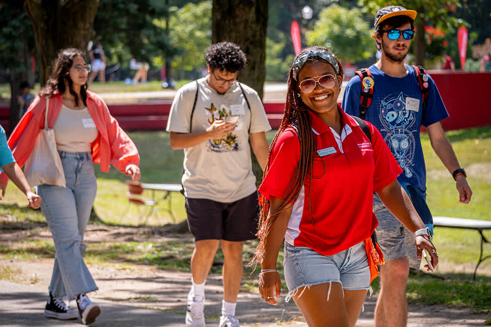 Image of Montclair State University students walking on campus.