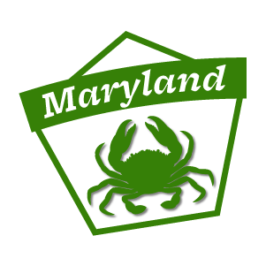 Illustrated icon with image of a crab representing Maryland
