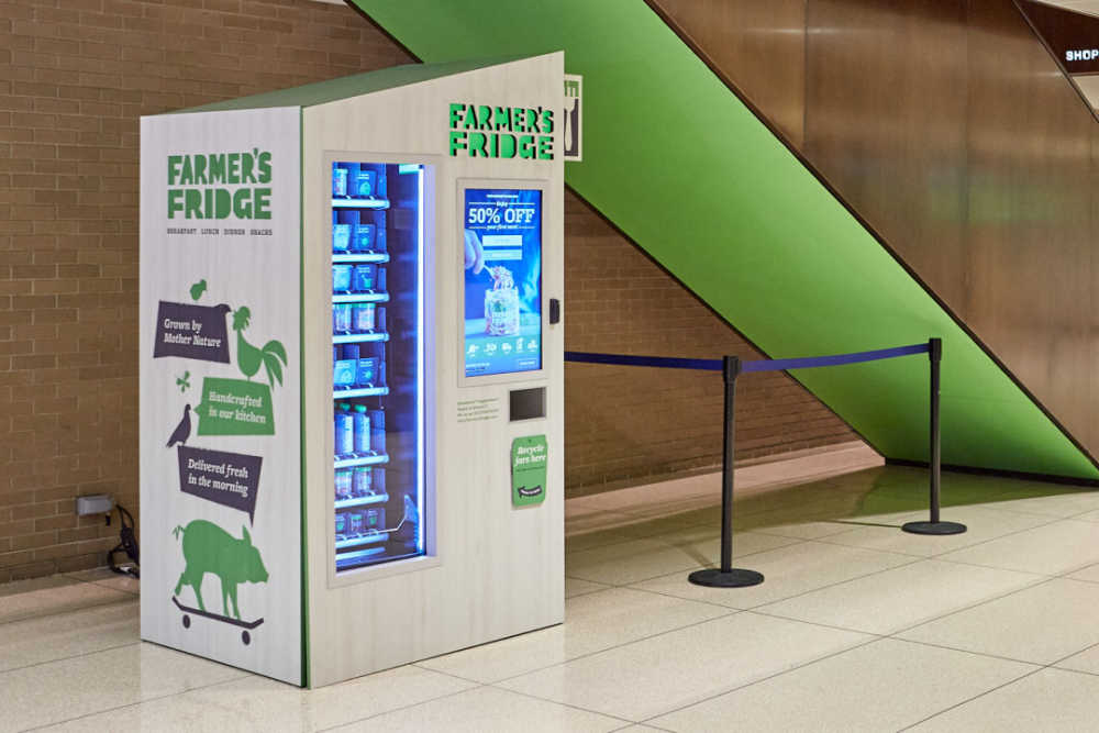 A Farmers Fridge vending machine.