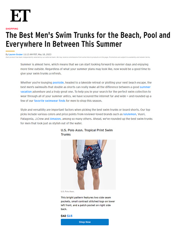 ET Online: The Best Men's Swim Trunks for the Beach, Pool and Everywhere In  Between This Summer