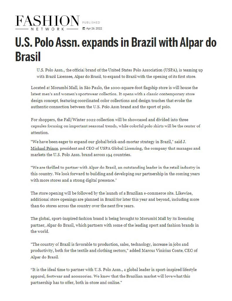Fashion Network: U.S. Polo Assn. expands in Brazil with Alpar do