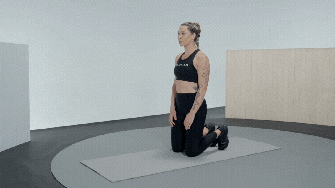 Peloton instructor Selena Samuela demonstrates hip circles as an exercise to work hip internal rotation and external rotation.