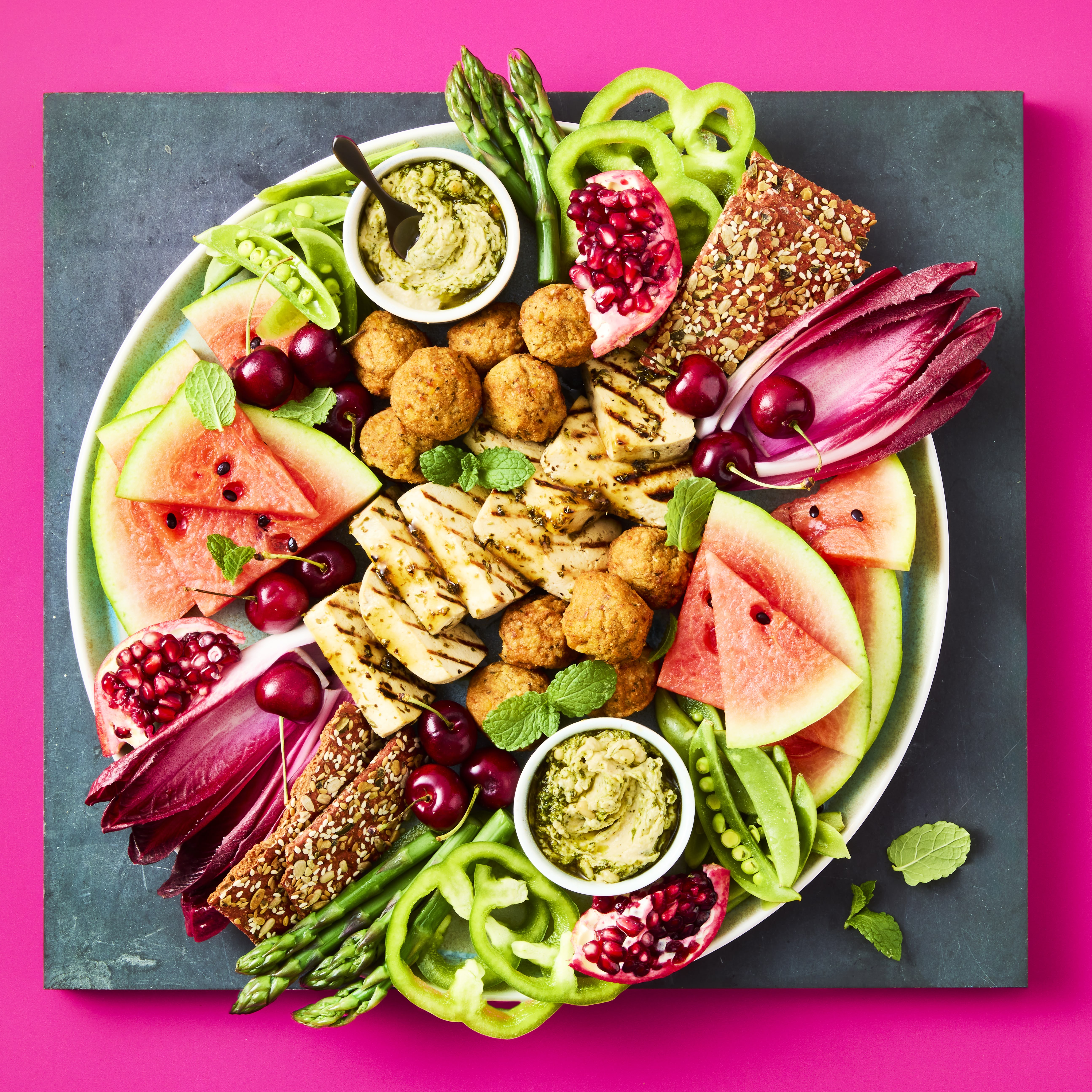 Vegan halloumi made with Cauldron Extra Firm Tofu as part of a sharing platter.