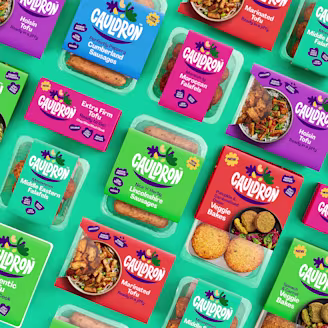 Several cauldron products displayed on a teal background