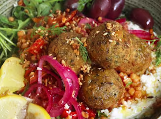 Cauldron Middle Eastern Falafels with a cucumber yoghurt and couscous salad
