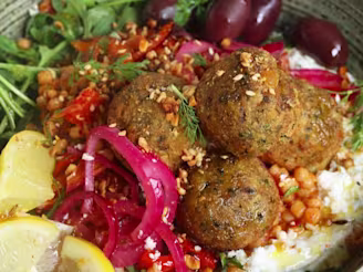 Cauldron Middle Eastern Falafels with a cucumber yoghurt and couscous salad