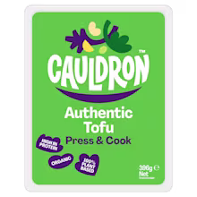 Cauldron Authentic Tofu packaging with a green background