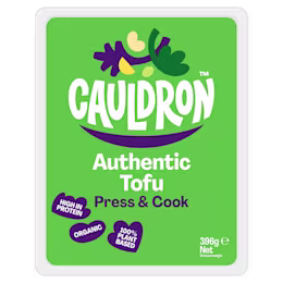 Cauldron Authentic Tofu packaging with a green background