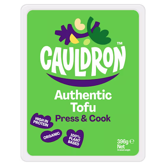 Cauldron Authentic Tofu packaging with a green background