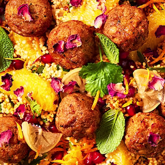 Close up shot of Moroccan Falafels with Cous Cous