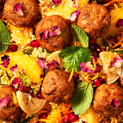 Close up shot of Moroccan Falafels with Cous Cous