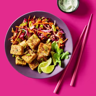 Black pepper tofu with salad on the side