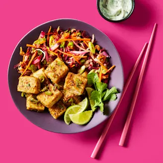 Black pepper tofu with salad on the side