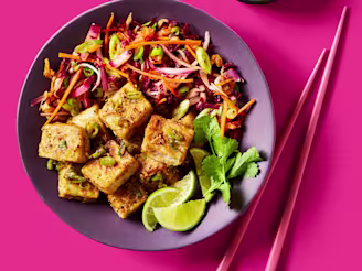 Black pepper tofu with salad on the side