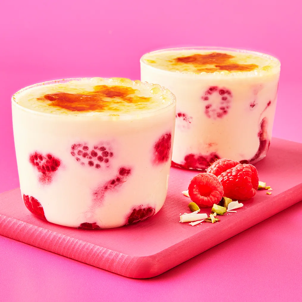 Vegan White Chocolate & Raspberry Crème Brulee | Cauldron