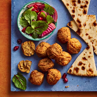 Cauldron Moroccan Falafels served three pieces of flatbread and a small salad 