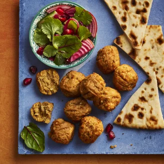 Cauldron Moroccan Falafels served three pieces of flatbread and a small salad 