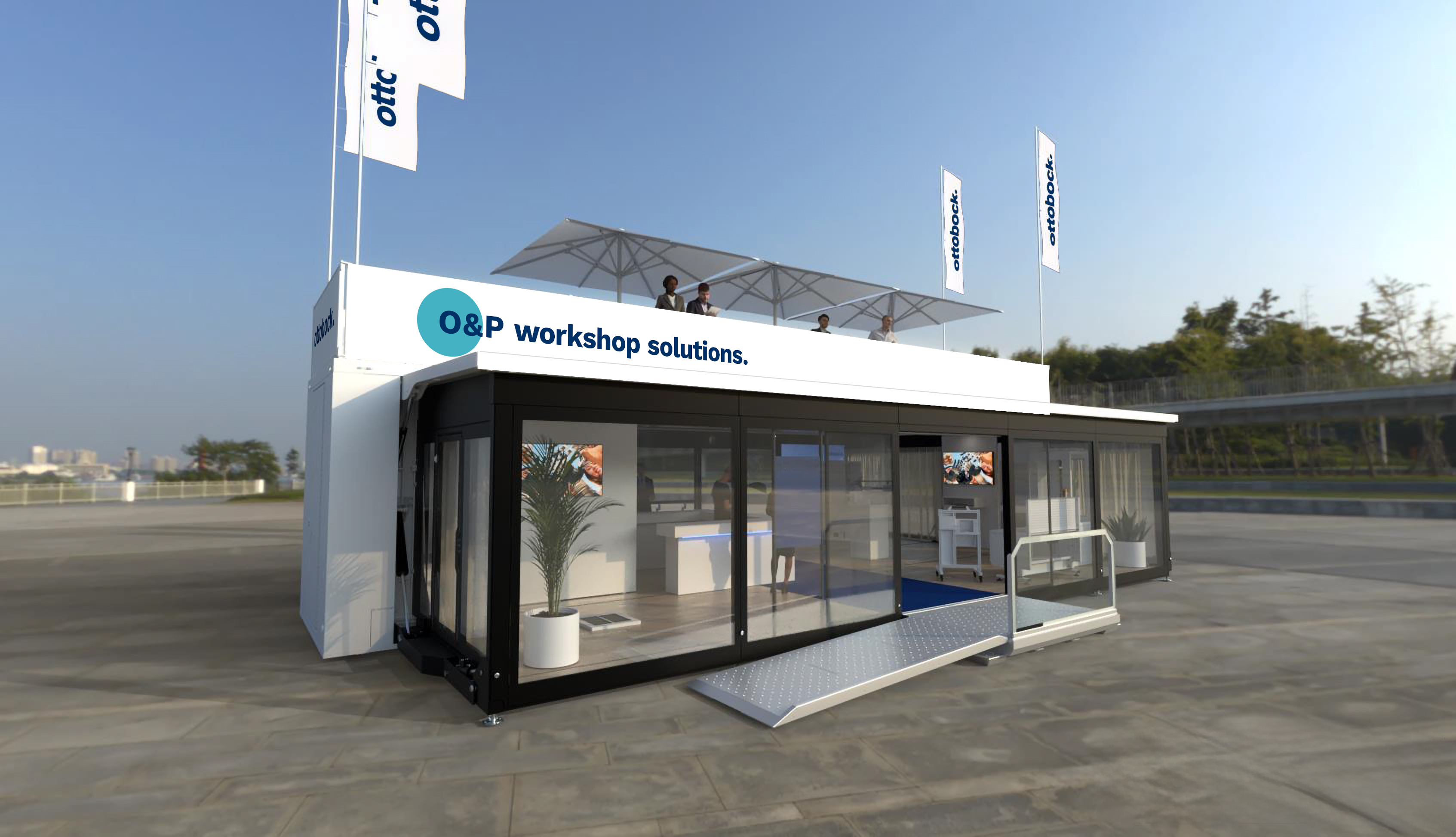 Ottobock outdoor exhibition stand at OTWorld 2026 showcasing prosthetic and orthotic innovations in a modern open pavilion setup