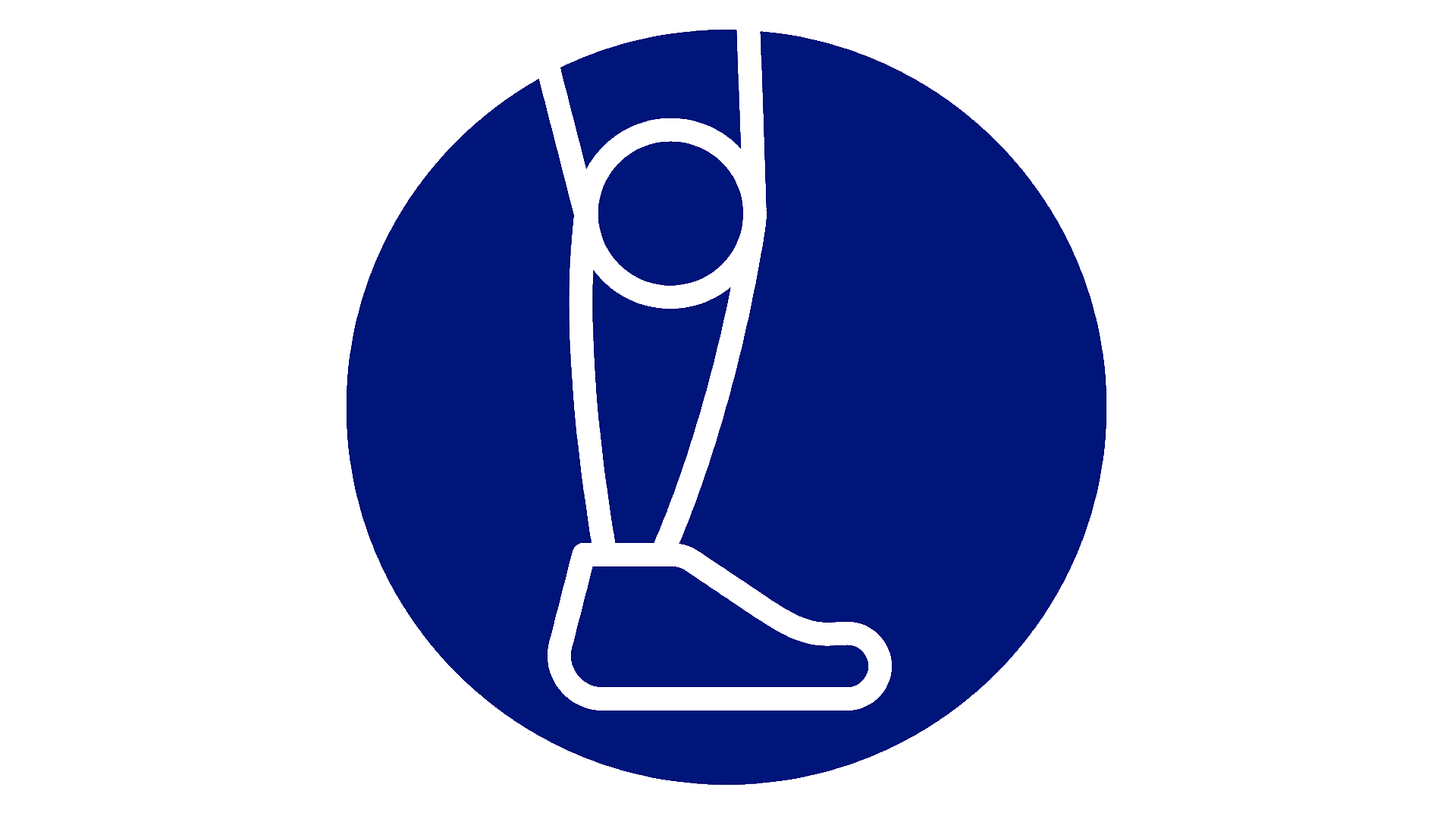 The image shows the logo of the Ottobock connectgo app. It features a white, stylized lower leg with a knee joint and foot on a dark blue circular background. The logo represents the digital control and personalized adjustment of Ottobock lower limb prostheses and orthoses using the connectgo smartphone app.