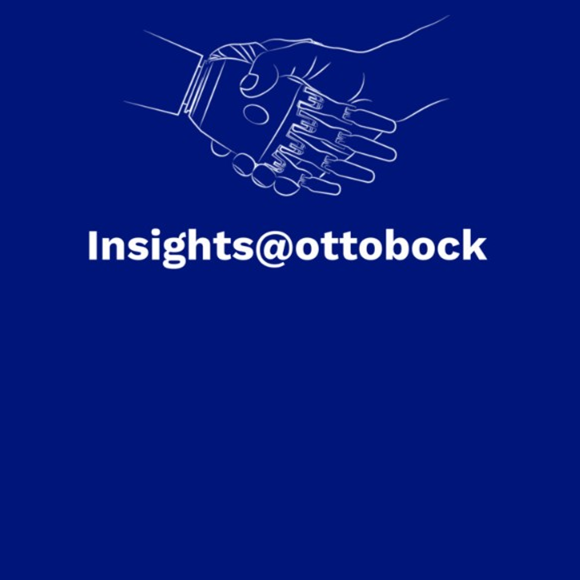 Icon Podcast Insights@ottobock Hand und Prothesenhand mit Unterschrift Insights@ottobock
