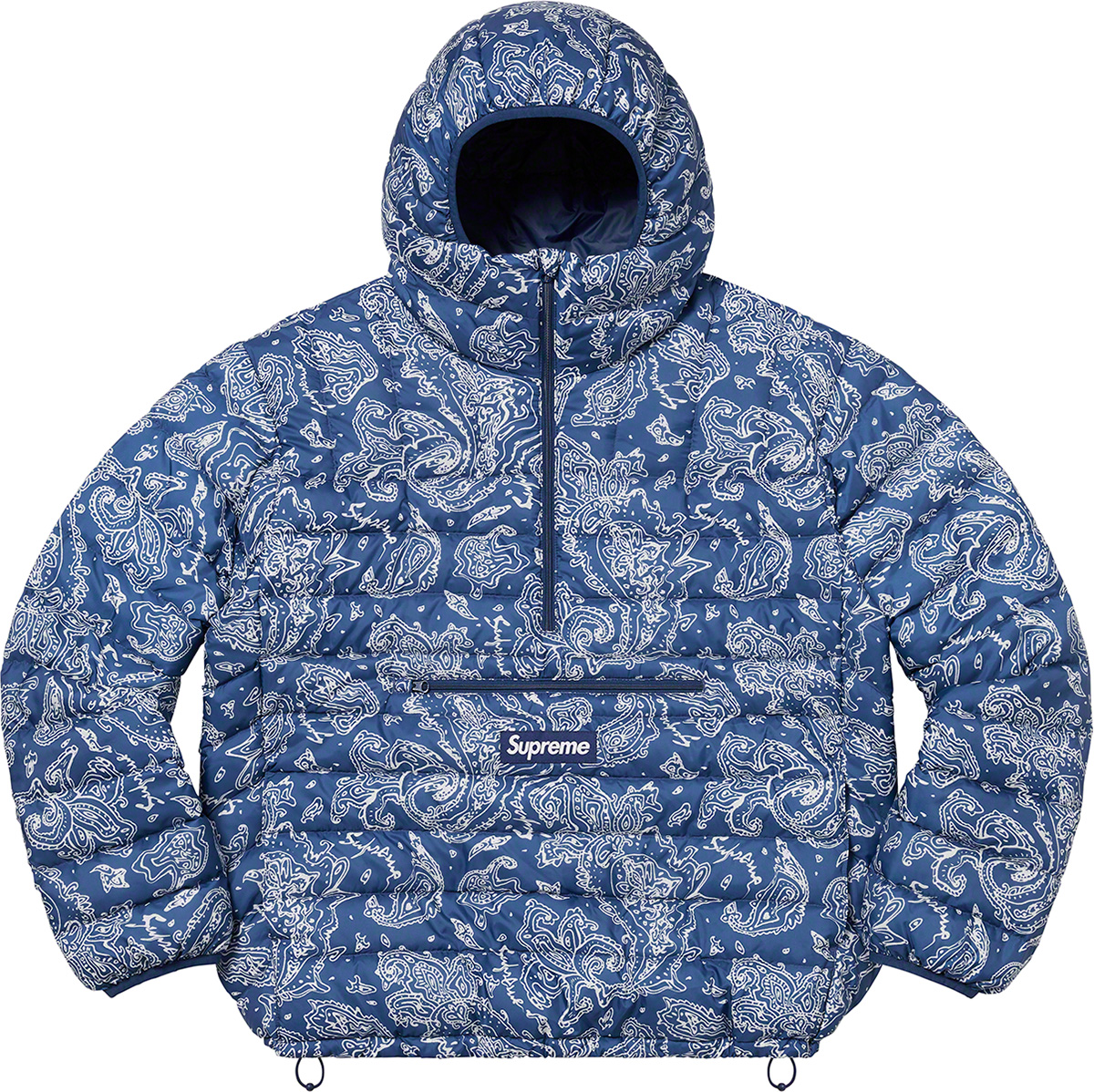 L Supreme Micro Down Half Zip Hooded Pullover Blue Paisley bandana ...