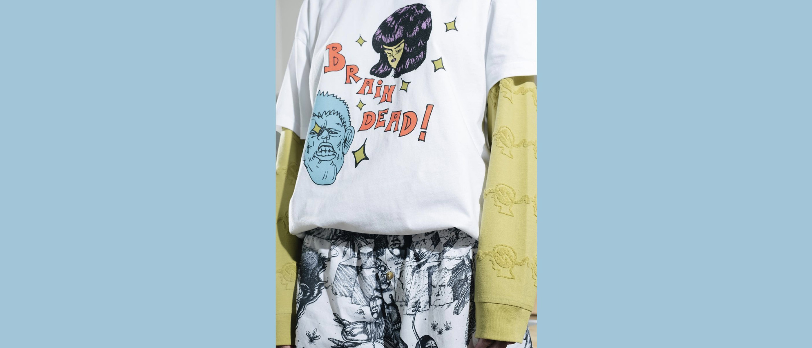 Brain Dead Waffle Snap Front Shirt / Light Blue