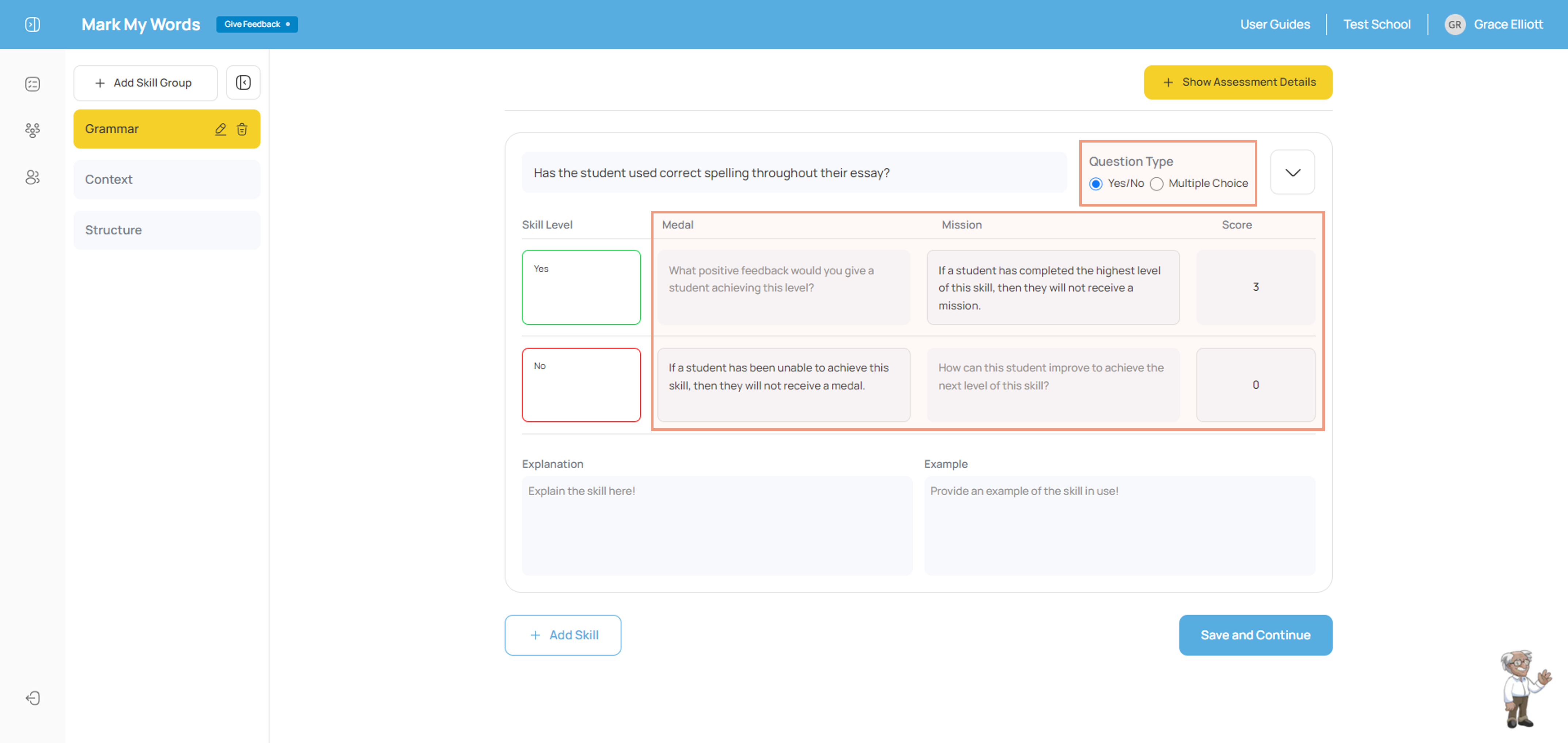 Step 4: Add medals, missions and a score for ‘yes/no’ skills 