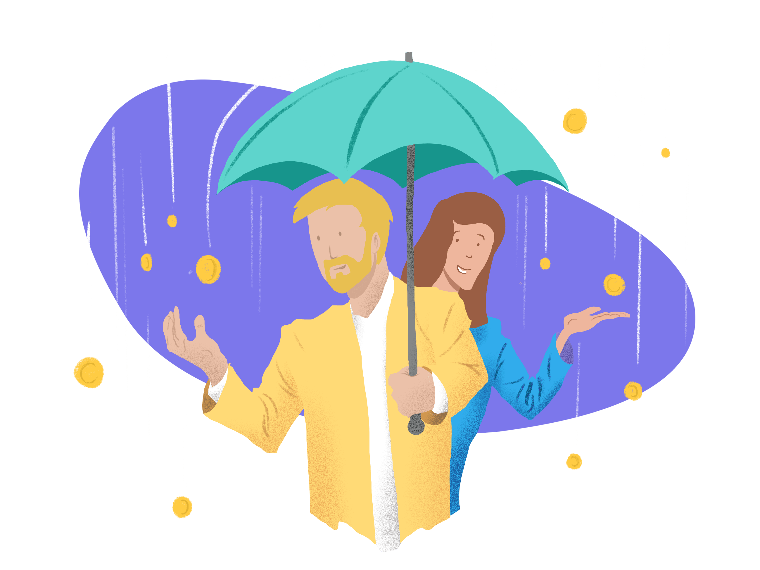 illustration of a man and woman under an umbrella