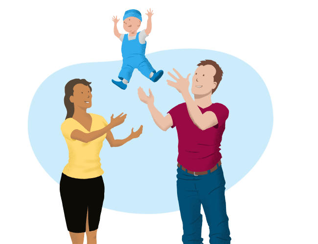 illustration of parents tossing their child in the air