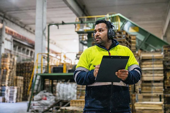 Man working at pallet recycling factory