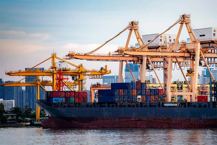 Container ship at a port