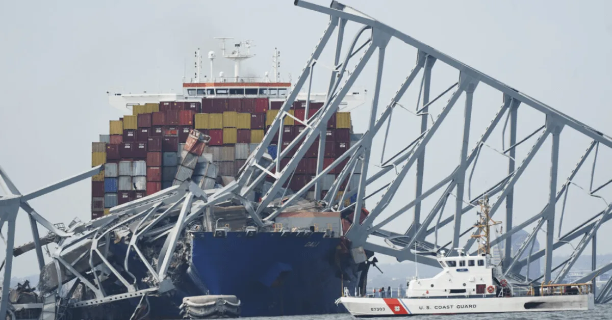 Photo of collapsed Baltimore bridge