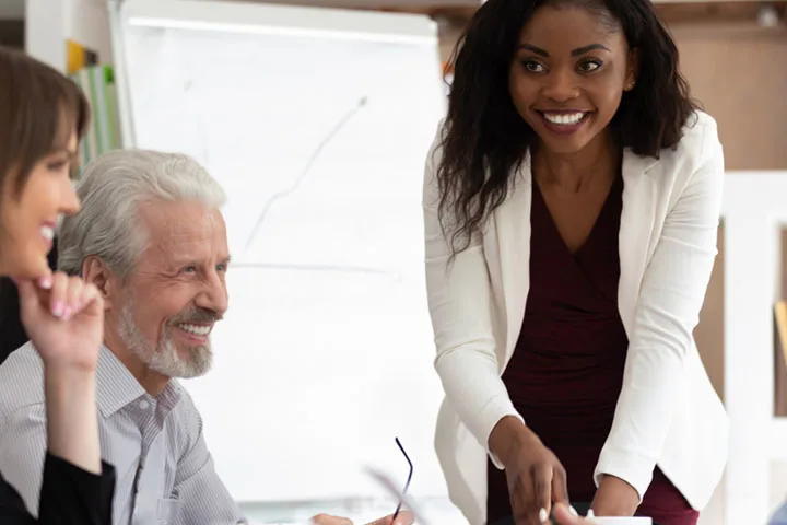 Woman presenting in meeting