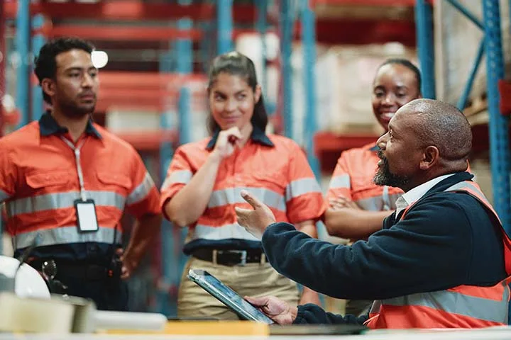 Man speaking to staff