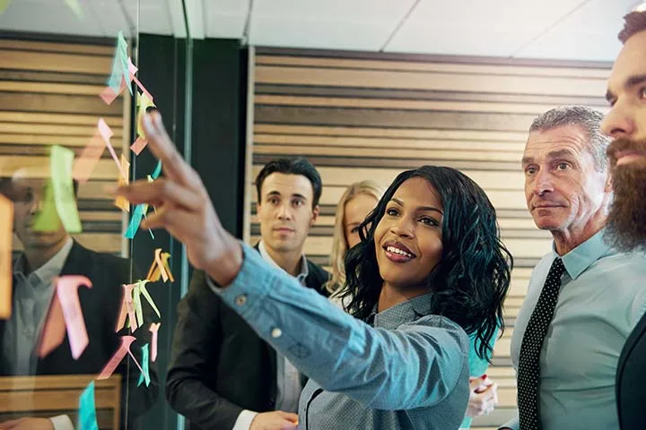 Woman leading brainstorm