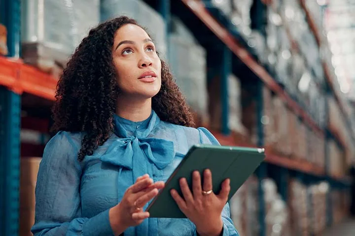 Woman monitoring product stock.