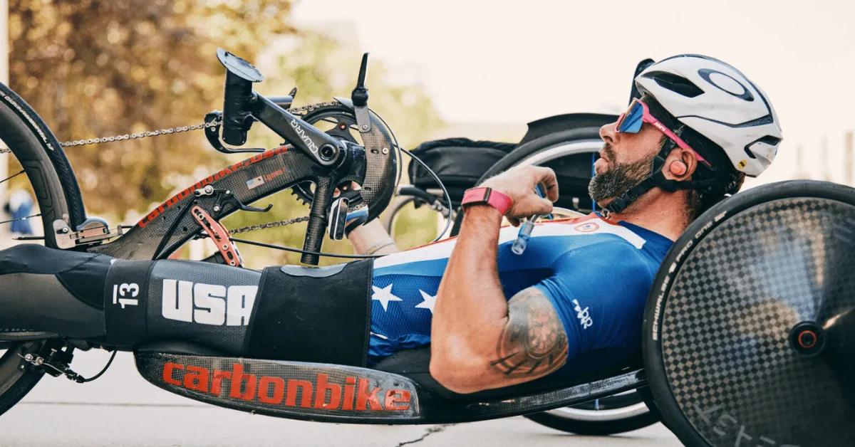 Photo of Brandon Lyons on a handcycle