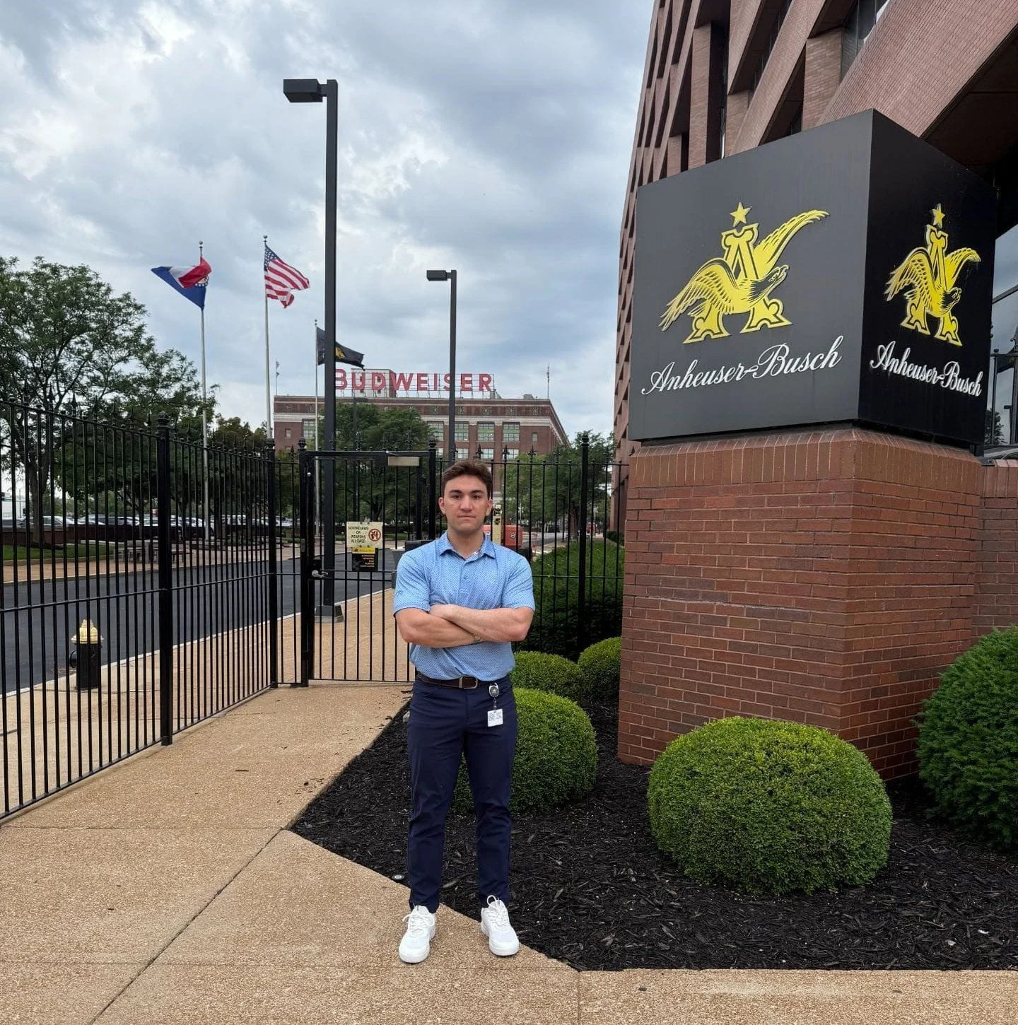 Noah Davis by the Anheuser-Busch Brewery sign.