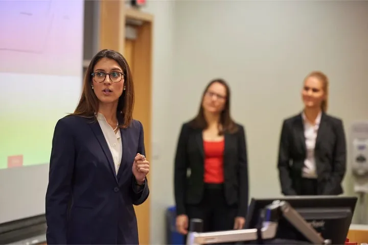 Student presenting at a case competition